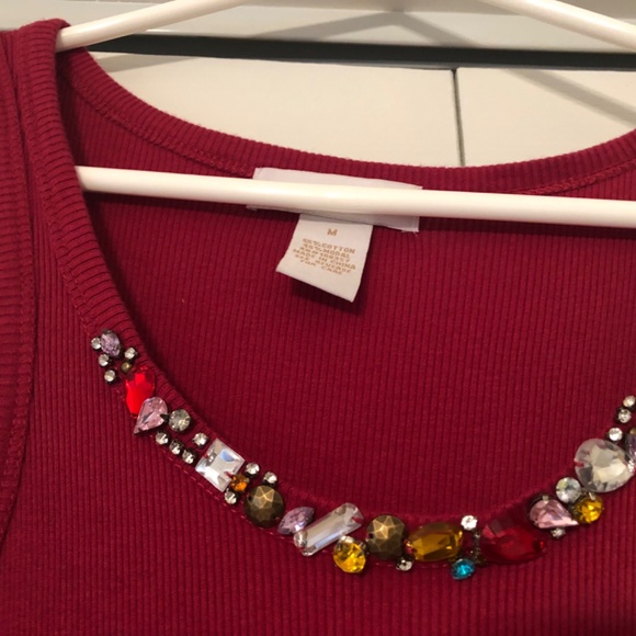 By Artisan Women's Jeweled Top (NEW) Size Medium Cute Different Gems Gold Stitch - Picture 2 of 6